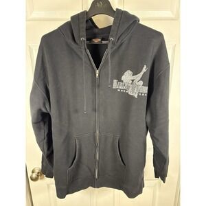 Harley Davidson Full Zip Hoodie 2XL Black Winged Pinup Tribal Graphic Bravado